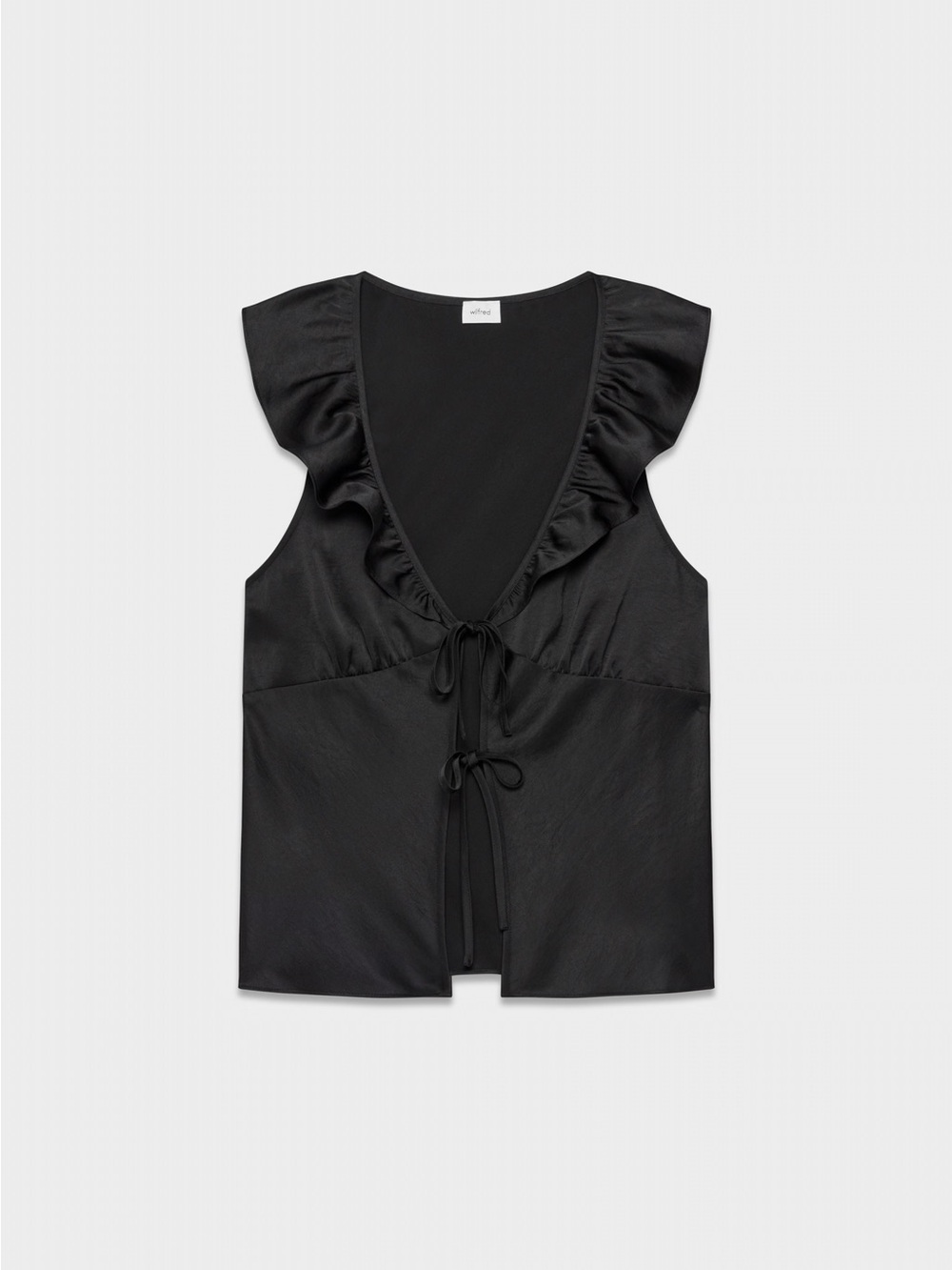 Aritzia Wilfred Size S Tonka Satin Tie Blouse - Black